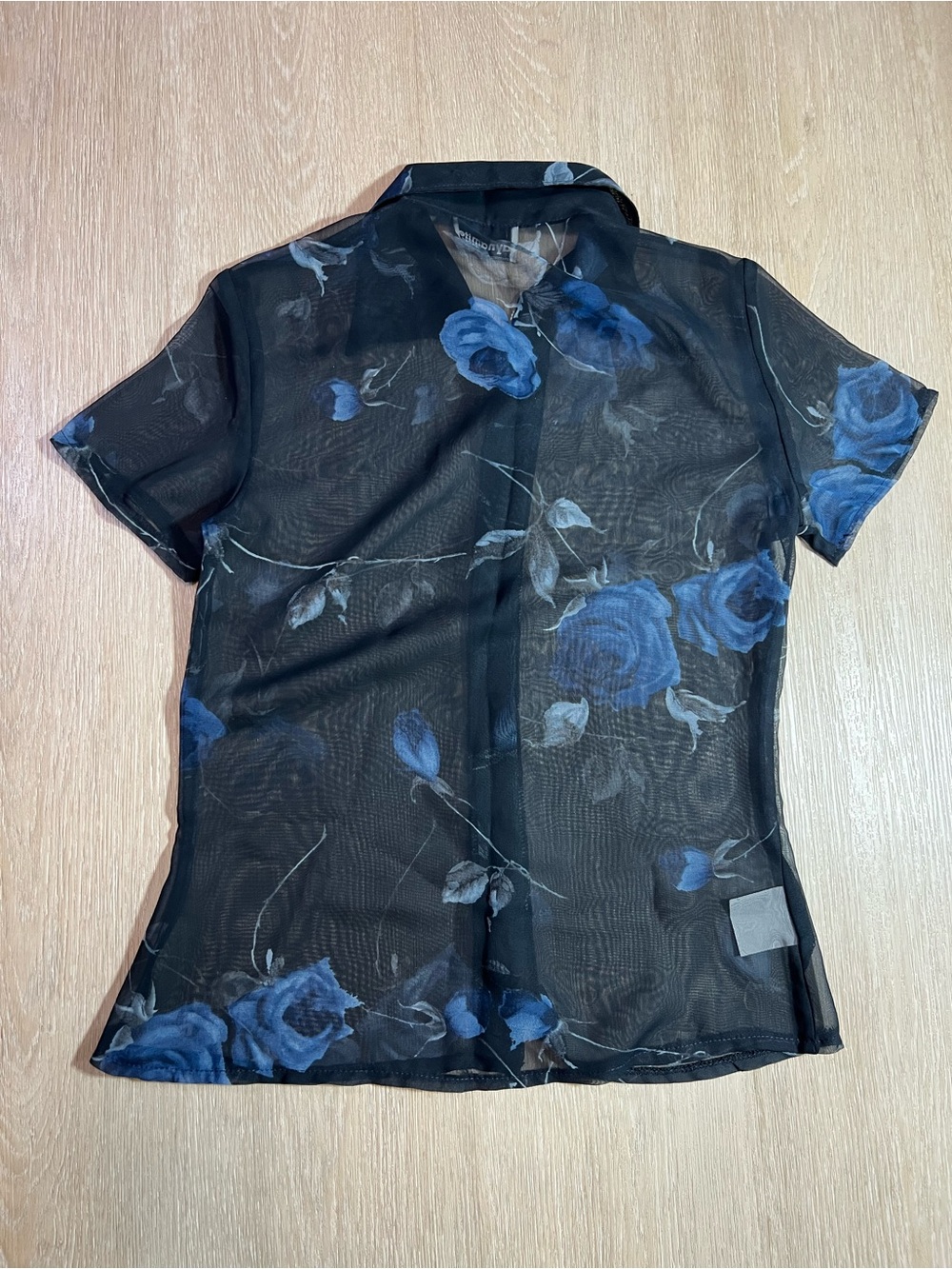 Y2K Vintage Dynamite Black Floral Sheer Short-Sleeve Shirt Women’s Size Small - Picture 8 of 8